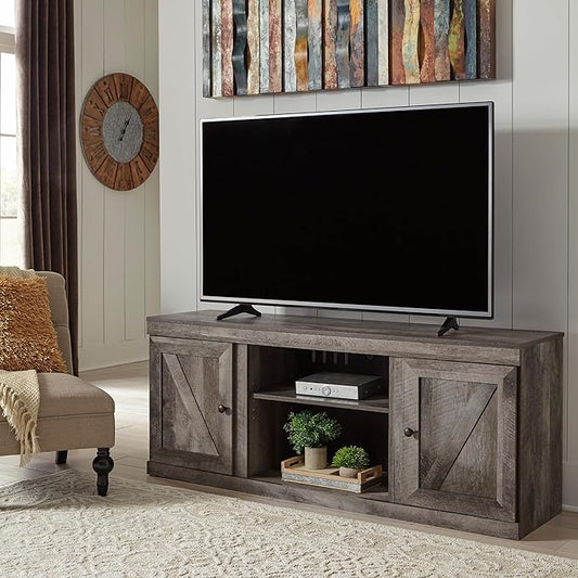 Signature Design by Ashley Wynnlow Rustic Large TV Stand up to 60" with 3 Adjustable Shelves and Fireplace Option, Gray