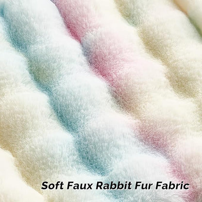 FUTEI Rainbow Decorative Throw Pillow Covers 24x24 Inch Set of 2,Soft Fuzzy Faux Rabbit Fur European Cushion Covers with Raised Texture,Neutral Boho Home Decor for Couch Bed Living Room