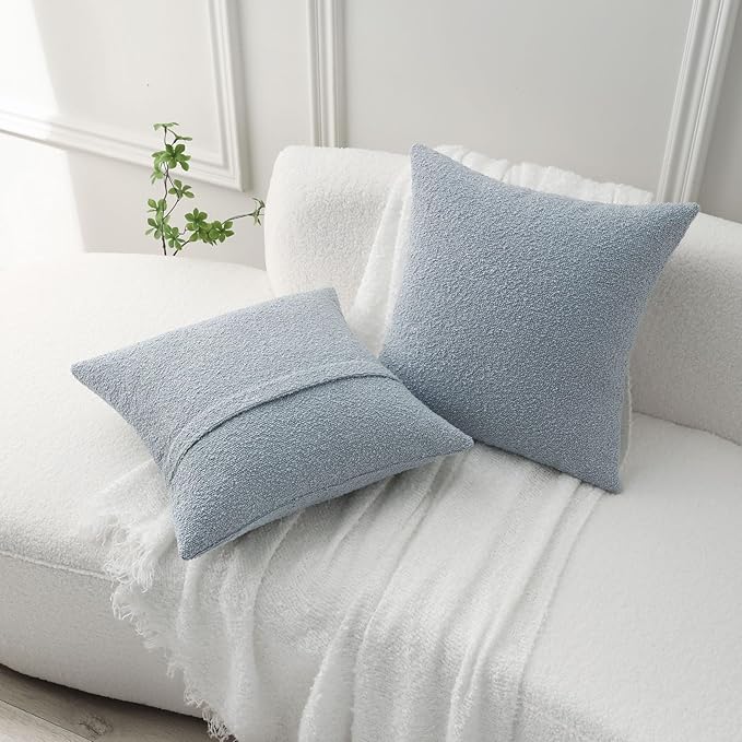 FUTEI Pack of 2 Dusty Blue Decorative Throw Pillow Covers 20x20 Inch Soft Cozy Solid Boucle Textured Cushion Case,Modern Home Decor for Couch Bed Living Room