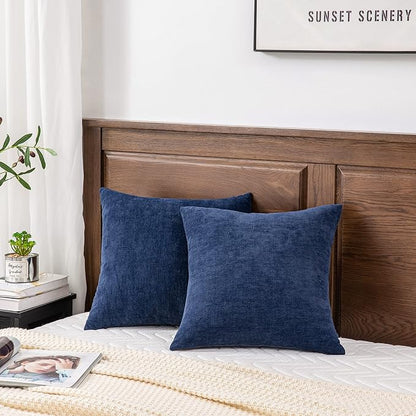 GAWAMAY Decorative Square Throw Pillow Covers 18"x18" Inch Set of 2, Super Soft Chenille Pillows Cover Fall Pillowcase for Living Room Bedroom Sofa Couch Cushion Cover Navy Blue 45x45cm (Only Covers)