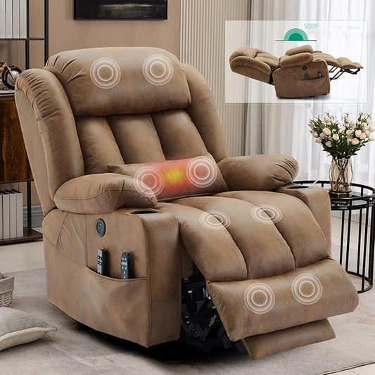 VIVIJASON Tall Man Dual Motor Power Lift Recliner Chair with Extended Footrest, Oversized Lay Flat Sleeper Electric Recliner W/Heat & Massage, Lumbar Pillow, USB & Type-C Ports, Infinite Position