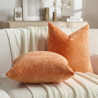 FUTEI Orange Flannel Throw Pillow Covers 20x20 Inch Set of 2,Soft Dimensional Textured Cushion Cases,Modern Home Decor for Couch Living Room