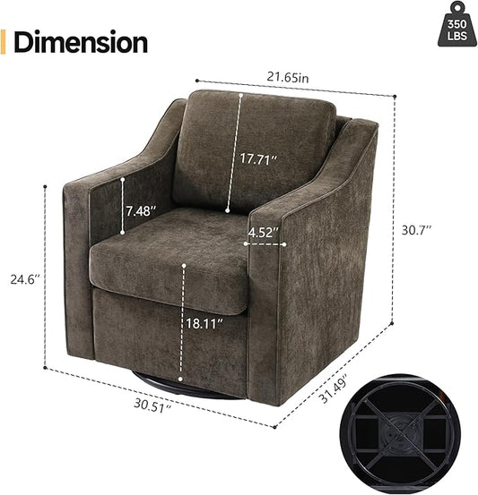 Pia Ricco 2-Pack Plush Oversized Chenille Fabric Swivel Accent Chairs with Removable Covers, Living Room Reception Bundle Set,Night Brown Black