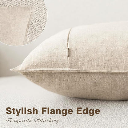 Foindtower Pack of 2, Decorative Linen Soild Throw Pillow Covers Soft Accent Cushion Case Boho Farmhouse Neutral Pillowcase for Couch Sofa Bedroom Living Room Home Decor 26 x 26 Inch Natural Beige
