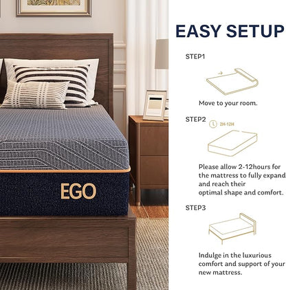 MLILY EGOHOME 12 Inch Twin Mattress,Copper Gel Cooling Memory Foam Mattress for Back Pain Relief,Therapeutic Mattress Bed in a Box, Made in USA, CertiPUR-US Certified, 38x75x12 Black