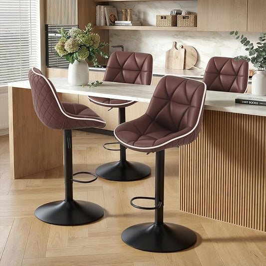 Nalupatio Bar Stools Set of 4, Adjustable Swivel Counter Height Bar Stools with Back, Armless Modern Barstools for Kitchen Island & Home Bar, Upholstered Seat,（Brown）