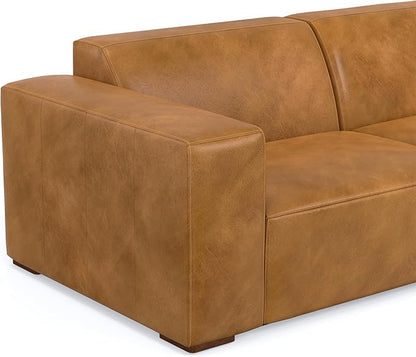 SIMPLIHOME Rex Modular Sofa and Ottoman Set in Full-Grain Genuine Leather, Sienna, 88-inch-Wide 2-Seater Leather Couch and Matching 34-inch-Wide Table Ottoman for Living Room