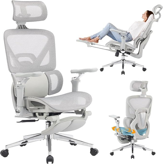 MOJAY High-Back Ergonomic Mesh Office Chair, Modern Executive Desk Chair with 6D Armrests Computer Task Chair (Grey Mesh 3-Zone Lumbar Support)