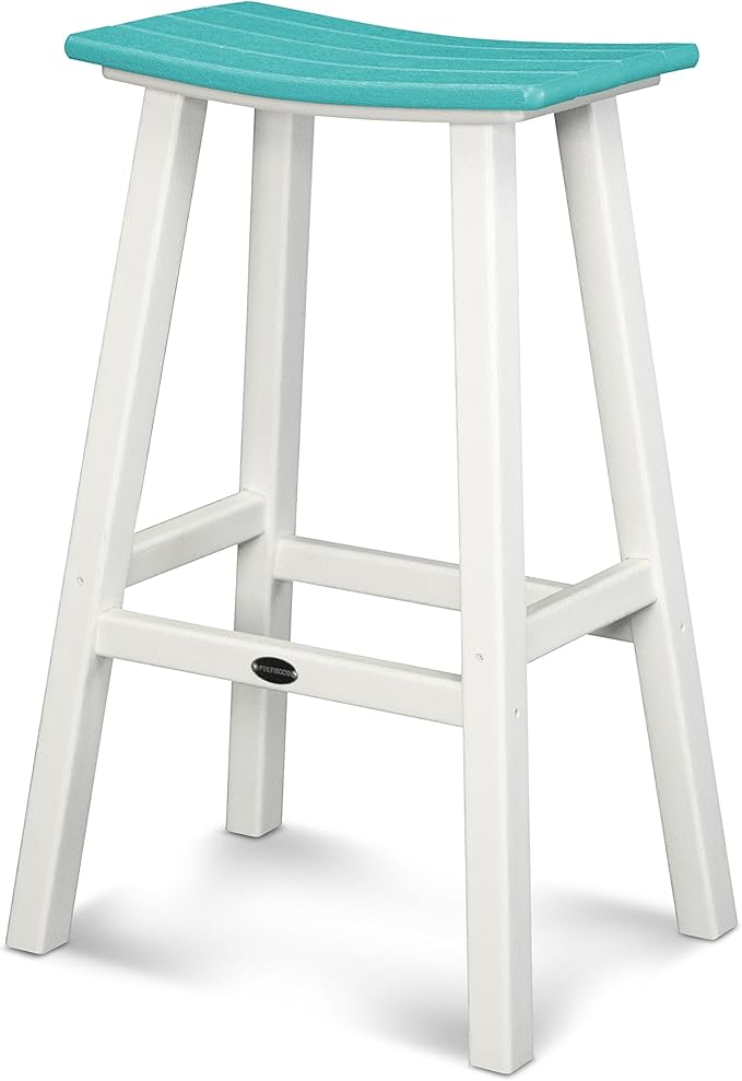 POLYWOOD 2012-FWHAR Contempo Bar Height Saddle Seat Barstool, White Frame, Aruba