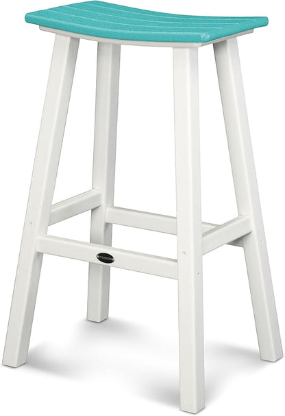 POLYWOOD 2012-FWHAR Contempo Bar Height Saddle Seat Barstool, White Frame, Aruba