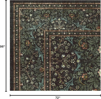 RUGGABLE x Morris & Co Washable Area Rug – Blackthorn Forest Green 6x9, Stain-Resistant, Non-Slip – Medium Machine Washable Rugs for Living Room, Bedroom, Hallway, Entryway & Office–with Standard Pad