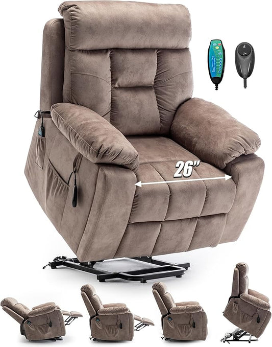 Large Power Lift Chairs Recliners for Elderly with Heated and Massage, Lazy Boy Recliner Chair with 26in Extra Wide Seat, Hidden Cup Holder, Side Pocket