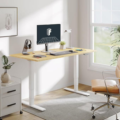 FLEXISPOT E6 MAX Bamboo 55x28 Inch Dual Motor 3-Stage Heavy Duty Standing Desk, 330lbs Weight Capacity, Height Adjustable Desk w/Cable Management & Wheels (Solid Bamboo Desktop + White Frame)