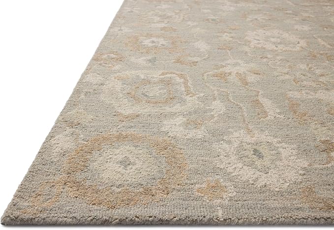 Loloi Chris Loves Julia Dorothea Collection DRT-01 Stone/Multi 3'-6" x 5'-6" Accent Rug Wool Neutral Floral Living Room Bedroom Carpet