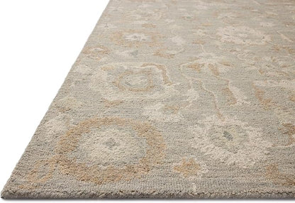 Loloi Chris Loves Julia Dorothea Collection DRT-01 Stone/Multi 3'-6" x 5'-6" Accent Rug Wool Neutral Floral Living Room Bedroom Carpet