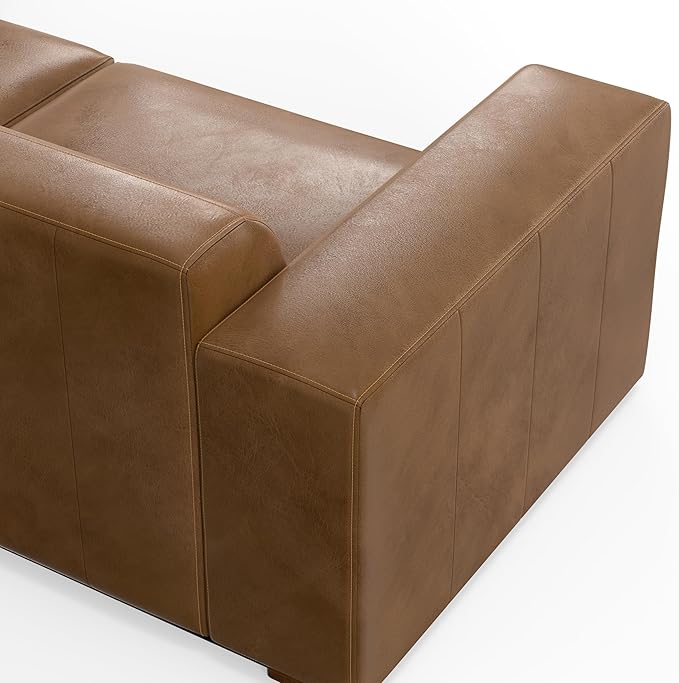 SIMPLIHOME Rex Modular Sofa and Ottoman Set in Full-Grain Genuine Leather, Caramel Brown, 88-inch-Wide 2-Seater Leather Couch and Matching 34-inch-Wide Table Ottoman for Living Room
