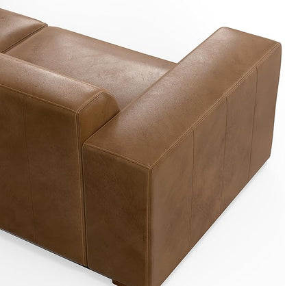 SIMPLIHOME Rex Modular Sofa and Ottoman Set in Full-Grain Genuine Leather, Caramel Brown, 88-inch-Wide 2-Seater Leather Couch and Matching 34-inch-Wide Table Ottoman for Living Room
