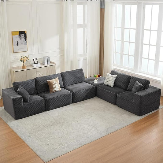 Cloud Modular Sectional Sofa Couch,L-Shape Modern Boneless Sectional Couch with Deep Seat,Upholstered Couches for Living Room Bedroom,No Assembly Required,Grey