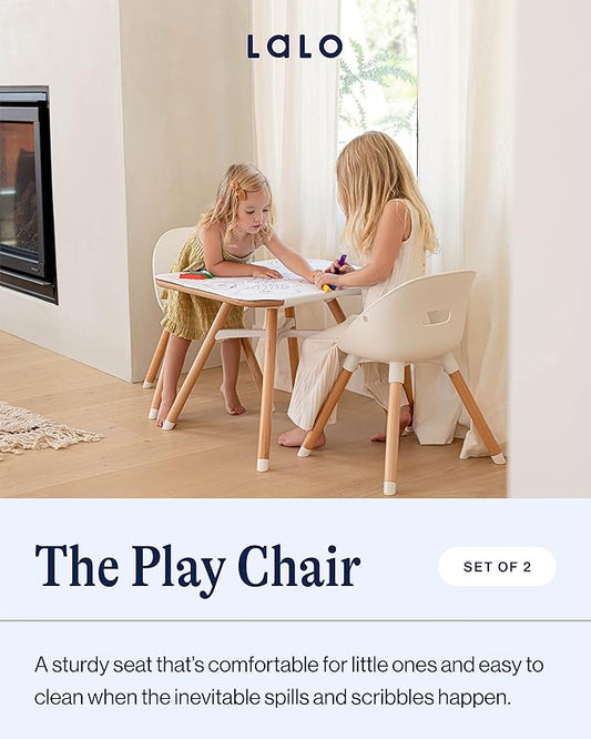Lalo The Play Chair - Wooden & Non-Toxic Plastic Kids & Toddler Chair - Sturdy Bucket Seat, Easy to Clean, Up to 200 lb. Weight Capacity, Set of 2 - Coconut