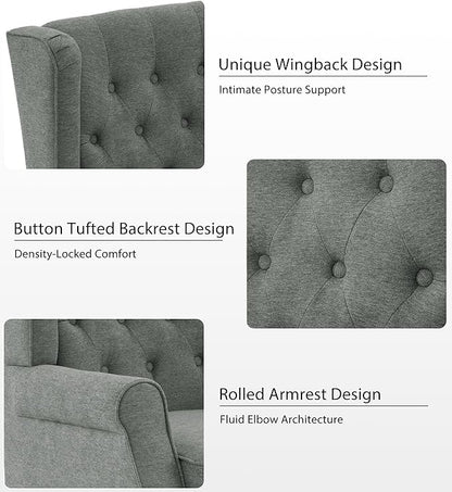Lumibee High Back Accent Chair,Upholstered Wingback Armchair with Solid Wood Legs for Small Spaces,Comfy Single Sofa Chair for Living Room,Bedroom,Office-Gray