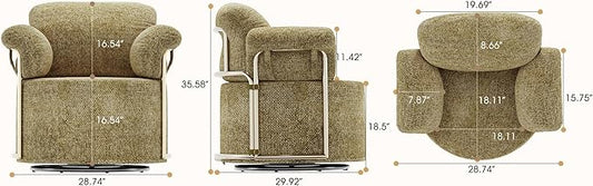 KEIKI Modern Comfy Swivel Accent Reading Chair, 360°Round Upholstered Barrel Armchair Single Club Lounge Sofa Chairs for Living Room,Bedroom, Office,Brown