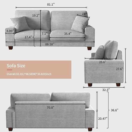 DOPEDIO Modern Loveseat Sofa for Living Room,Chenille Recliner, Removable Cover, Spring Cushions, Solid Wood Frame, Easy Assembly for Small Spaces (88.58inch，Light Gray)