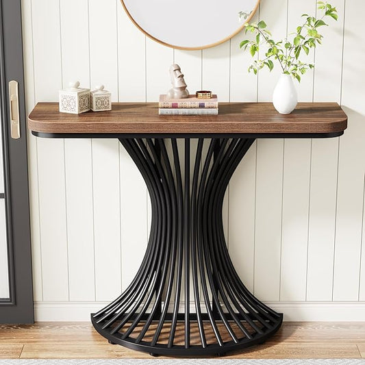 Tribesigns Console Table, Industrial Entryway Table with Geometric Metal Base, 39-Inch Small Sofa Accent Table for Entrance, Living Room, Hallway, Rustic Brown (Rustic Brown)