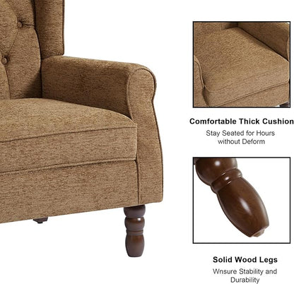 Accent Chair, Upholstered Armchair with Button Tufted High Back & Solid Wood Legs, Comfy Wingback Reading Single Sofa Chair for Small Spaces, Living Room, Bedroom (Brown, Set of 2)