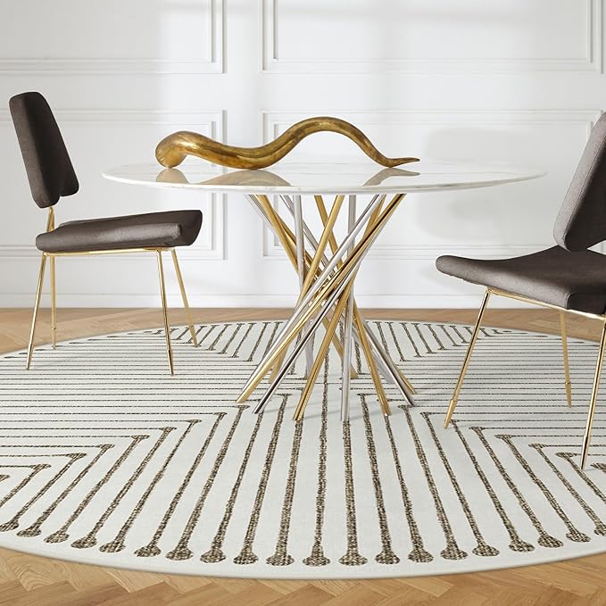RUGGABLE x Jonathan Adler Machine Washable Area Rug – Inkdrop Camel & Ivory 8 ft Round, Stain-Resistant, Non-Slip – Large Rugs for Living Room, Bedroom, Hallway, Entryway & Office–with Standard Pad