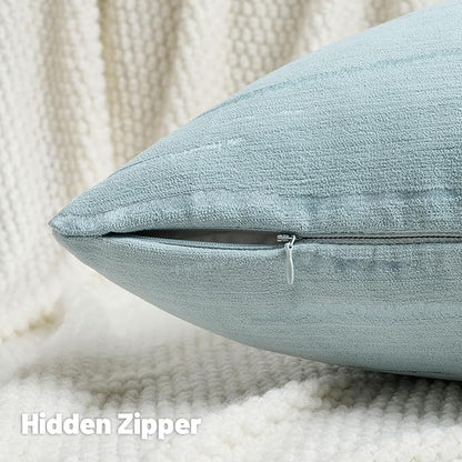 FUTEI Light Blue Chenille Decorative Throw Pillow Covers 18x18 Inch Set of 2,Soft Embossed Striped Textured Cushion Case,Modern Home Decor for Couch Bed Living Room