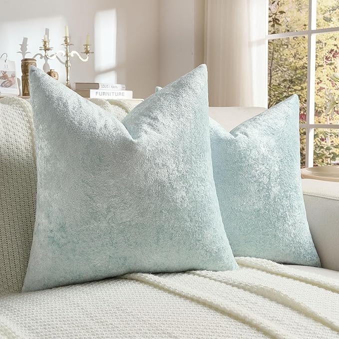 FUTEI Light Blue Flannel Throw Pillow Covers 16x16 Inch Set of 2,Soft Dimensional Textured Cushion Cases,Modern Home Decor for Couch Living Room