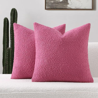 FUTEI Pack of 2 Hot Pink Decorative Throw Pillow Covers 22x22 Inch Soft Cozy Solid Boucle Textured Cushion Case,Modern Home Decor for Couch Bed Living Room