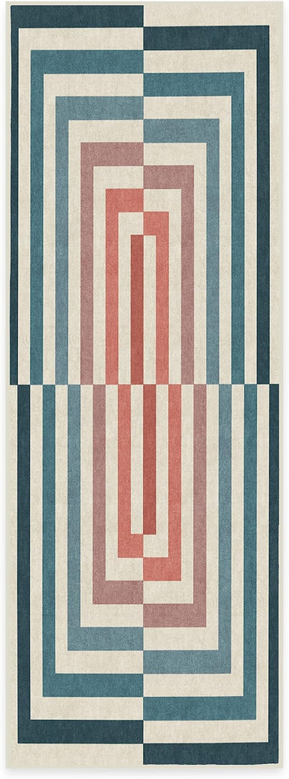 RUGGABLE x Jonathan Adler Machine Washable Modern Runner Rug – Op Art Teal 2.5x7, Stain-Resistant, Non-Slip – Washable Rug for Hallway, Entryway, Living Room & Kitchen–with Cushioned Pad