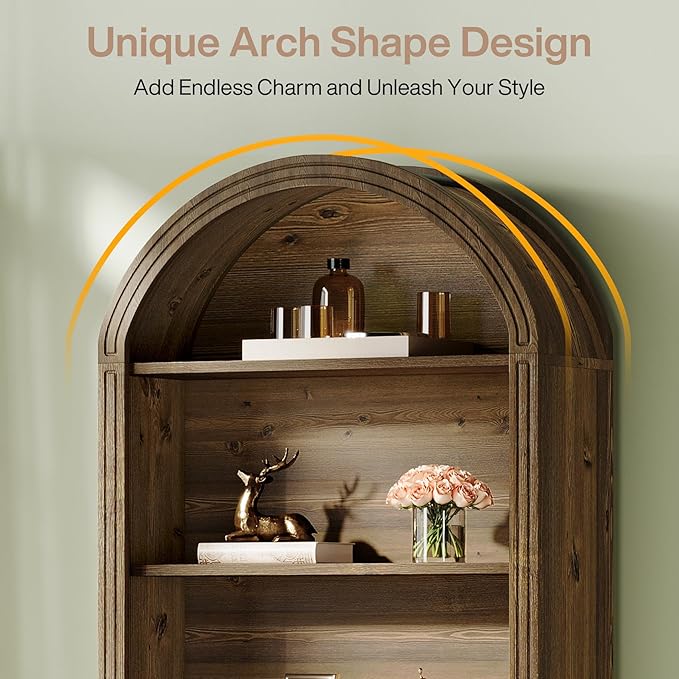 Tribesigns 77.16" Tall Arched Bookshelf, 6-Tier White Arched Bookcase with Storage Shelves for Living Room, Bedroom, Set of 2 (Brown, 6-Tier)