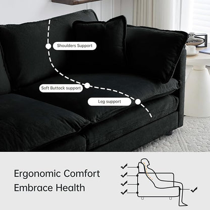 Modular Sectional Sofa, 146.5 Inch I-Shaped Cloud Sofa with Deep Seat Chenille Sofa with Cushions, Four Seater Sectional Sofa for Living Room Apartment,Black