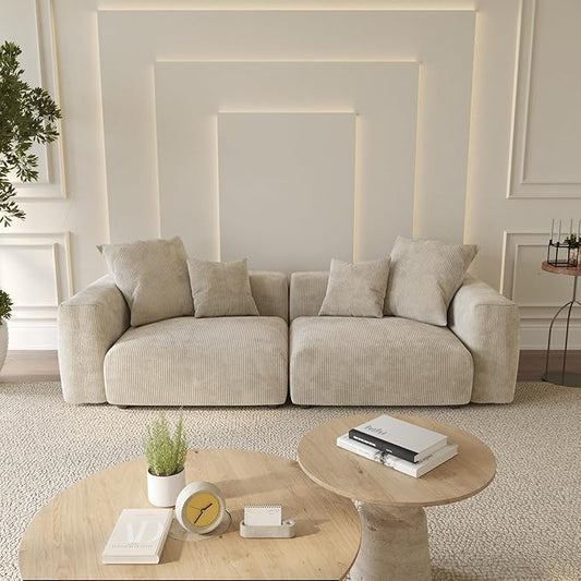 WJShome Cloud Couch Modular Sectional Sofa,102inch Corduroy Couch 2 Seater LoveSofa,Beige Convertible Sectional Sofa for Living Room, Cushion Covers Removable& Washable