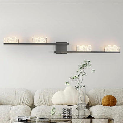 Qcyuui Modern Wall Sconces 47.2inch Dimmable LED Wall Lights 3000K Acrylic Wall Lighting Indoor Long Linear Wall Lamps for Living Room Bedroom Hallway, Black,36W