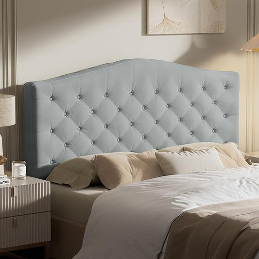 King Headboard Only, Modern Button-Tufted Upholstered Headboard King Size with 4" Thickened High-Density Sponge, Luxury Chenille Fabric, Adjustable Height, Easy Assembly, Grey