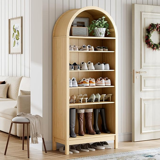 Shoe Cabinet, 70" Tall Arched Shoe Rack with 3 Adjustable Shelves, 7-Tier Large Freestanding Shoe Storage Organizer for Entryway, Closet, Hallway, Living Room