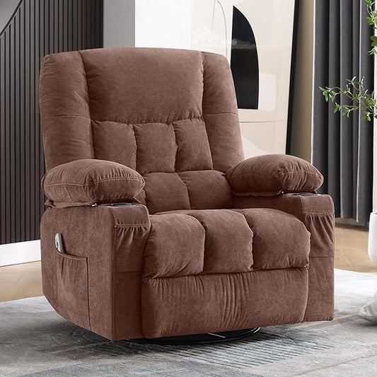 BOSMILLER Massage Swivel Rocker Recliner Chair with Vibration Massage and Heat Ergonomic Lounge Chair for Living Room with Rocking Function and Side Pocket, 2 Cup Holders, USB Charge Port