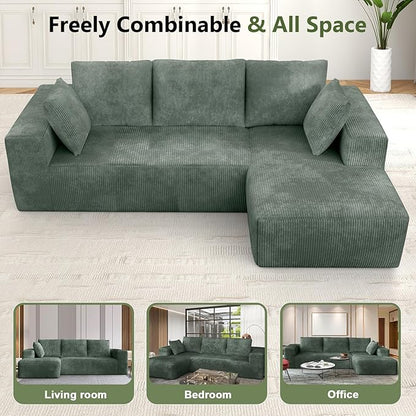 108” Cloud Sectional Couch, Modular Sectional Sofa with Deep Seat, Corduroy Boneless Couches with Chaise for Living Room Bedroom, No Assembly Required