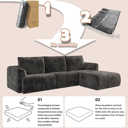 EASE MOOSE Cloud Couch Sectional Sofa, Large L-Shaped Oversized Modular Couch for Living Room, Minimalist Boneless Convertible Couches with Ottoman, 5-Seat Deep Sofa for Bedroom, Chenille (Dark Grey)