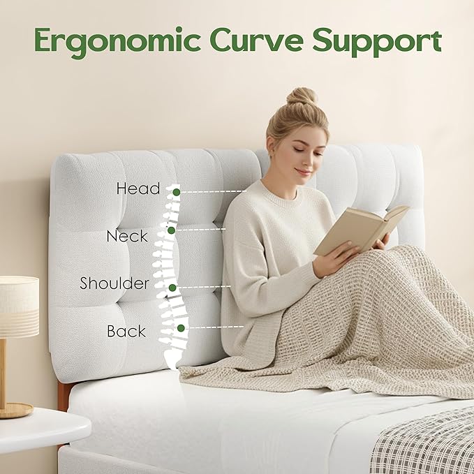 Upholstered Headboard Queen Size, Adjustable Height Queen Headboard Only from 39”to 44”with Durable Solid Wood Legs, Modern Button Diamond Fabric Bed Head Board with Width Adapters, Beige