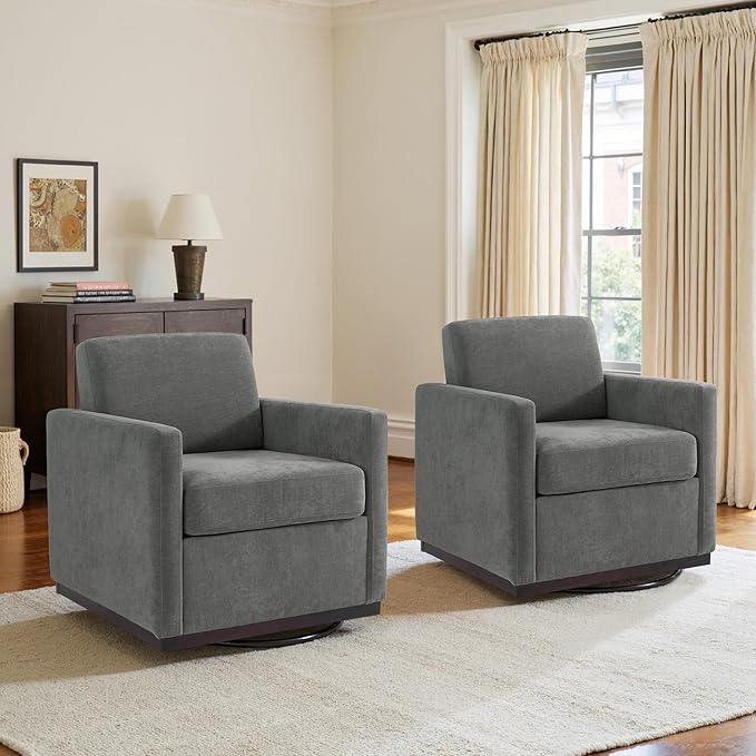 UIXE Swivel Accent Chair, Chenille Upholstered Armchair Comfy Club Chair for Living Room, Mid Century Modern Arm Chair Single Sofa Nook Bedroom Side Reading Seat - Gray
