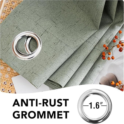 H.VERSAILTEX Linen Blackout Curtains Durable Thick Textured Linen Look 100% Blackout Patio Door Curtain Anti Rust Grommet Extra Wide Sliding Door Curtain Panel, W100 x L96 inch, Green Bay