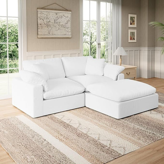 Modular Sectional Sofa Cloud Couch,Down Filled Comfy Cloud Modern Sofa,White Linen L Shape Oversized Couch Cushion Covers Removable for Living Room