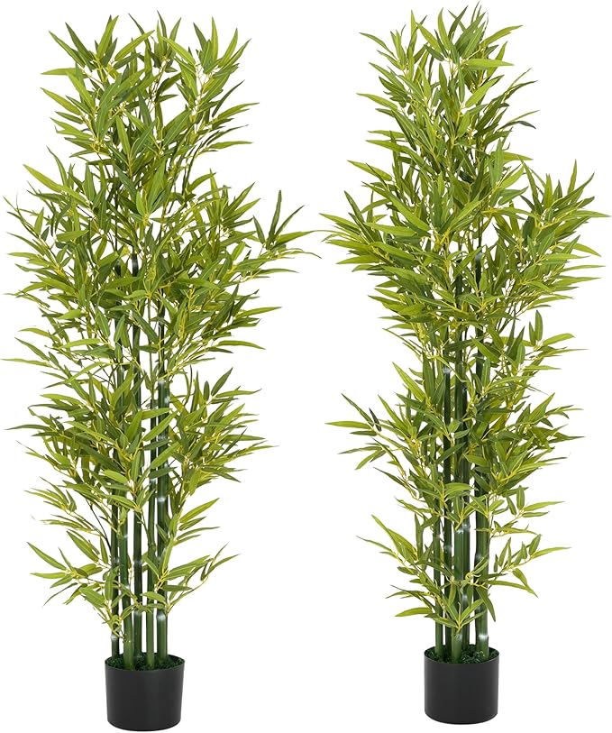 Christopher Knight Home Alene Set of 2 60.75''H Artificial Tree Indoor, Artificial Bamboo Tree with Nursery Pot, Faux Tree with Black Plastic Pot for Living Room, Artificial Plant for Home Decor,Green