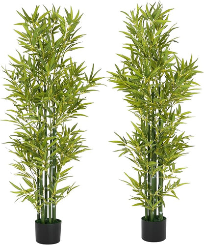 Christopher Knight Home Alene Set of 2 60.75''H Artificial Tree Indoor, Artificial Bamboo Tree with Nursery Pot, Faux Tree with Black Plastic Pot for Living Room, Artificial Plant for Home Decor,Green