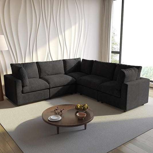 WJShome Cloud Couch Modular Sectional Sofa,100.5" V Shaped Couch, Convertible Wide Seater, 5 Seater for Living Room Set,Covers Washable&Replaceable,Black