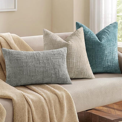 decorUhome Teal Chenille Throw Pillow Covers 22x22 Set of 2 Thick Textured Slubby Couch Pillow Covers Farmhouse Accent Modern Neutral Decorative Pillow Cases for Bed Sofa Living Room